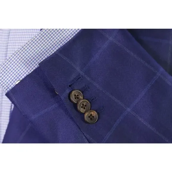 Edgar Pomeroy Bespoke Royal Blue Windowpane 2-Btn Silk Sportcoat Blazer 40R